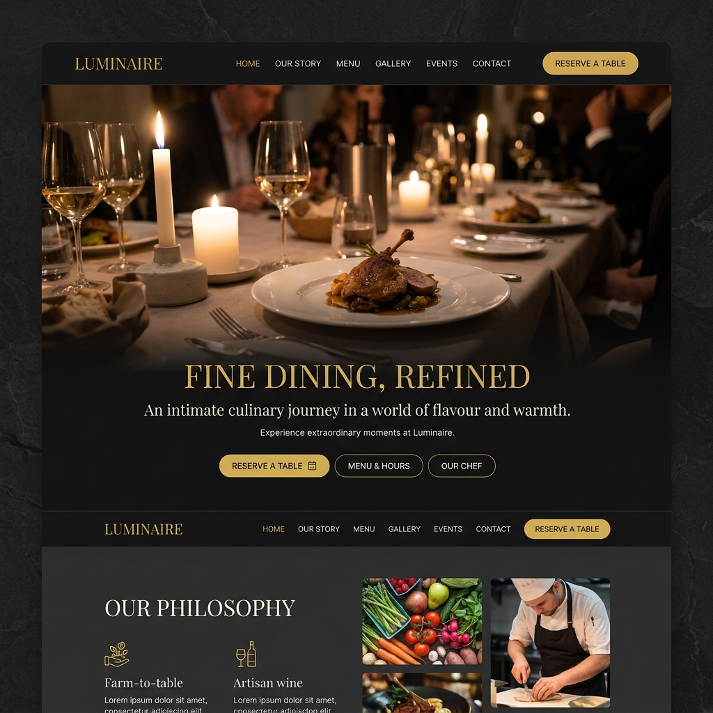 Sleek Restaurant Website Mockup